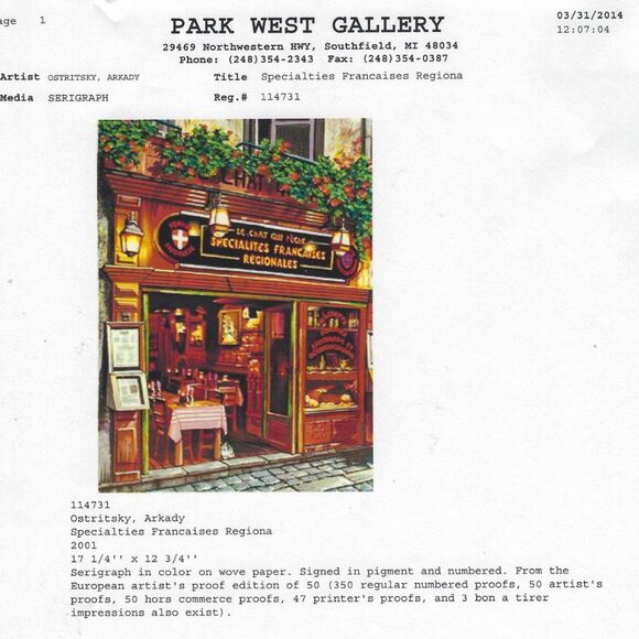 "Specialties Francaises Regiona" by Arkady Ostritsky Serigraph - Picture 8 of 8